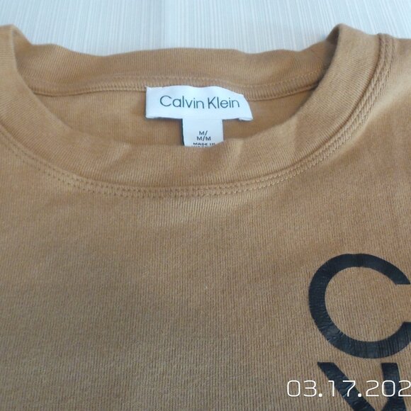 CALVIN KLEIN Women's Beige/Light Brown Short Sleeve Top Size Medium Like NEW - Picture 5 of 15